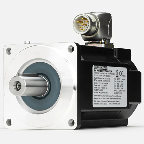 Explosion‑proof Kollmorgen AKME servo motor with ATEX and IECEx certification label