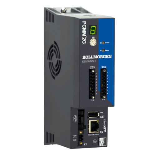 Kollmorgen PCMM2G Essentials multi‑axis motion controller front panel with connectors and display